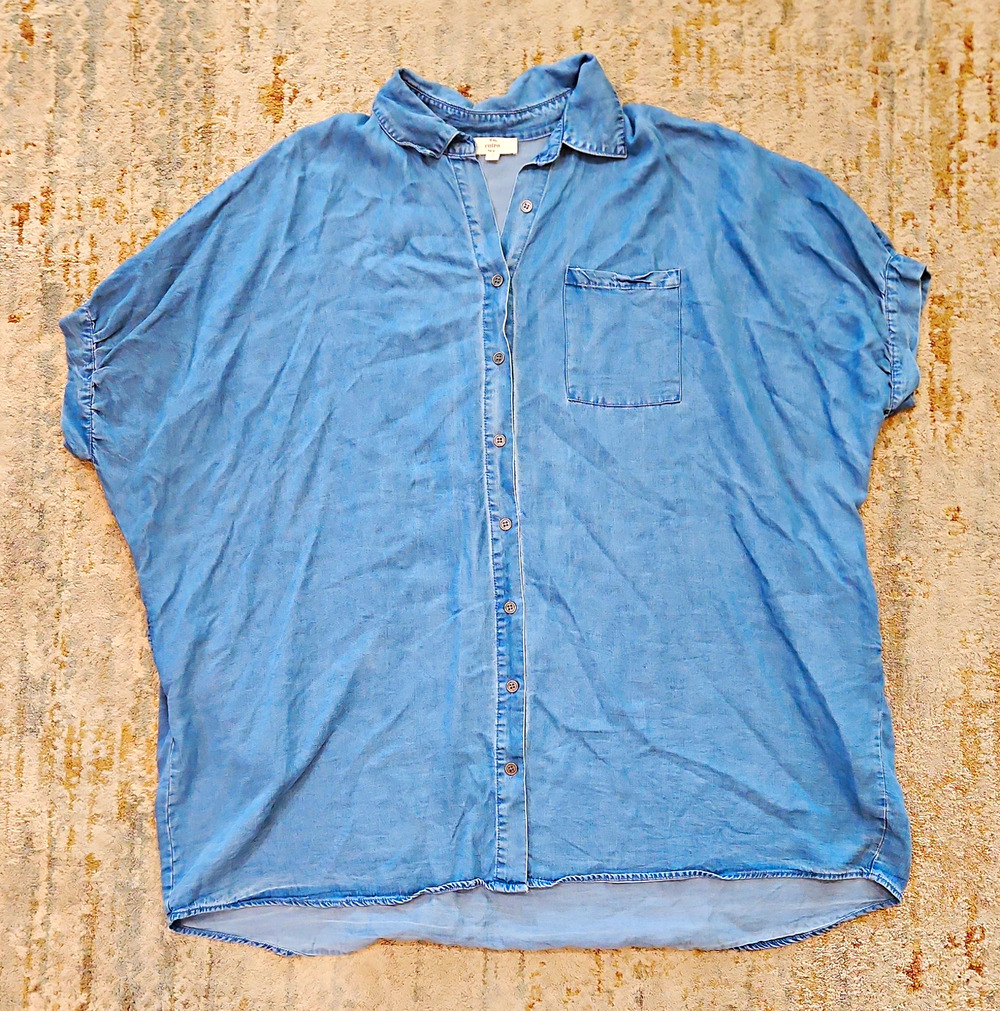 Entro Women's M Blue Chambray Lyocell Button-Up Collared Dress